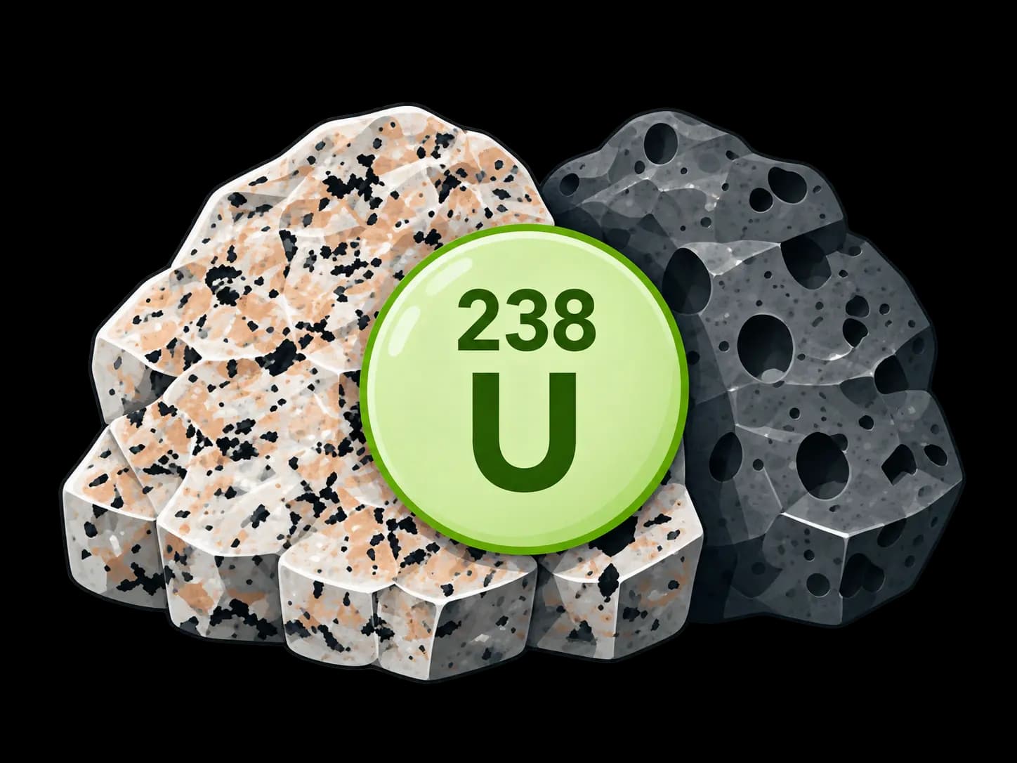 Uranium 238 présent dans des roches granitiques et volcaniques