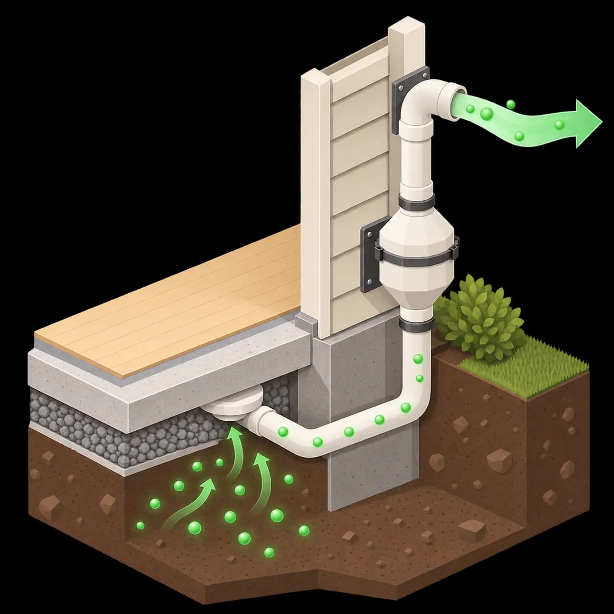 Illustration d’un système de traitement de l’air sous un dallage